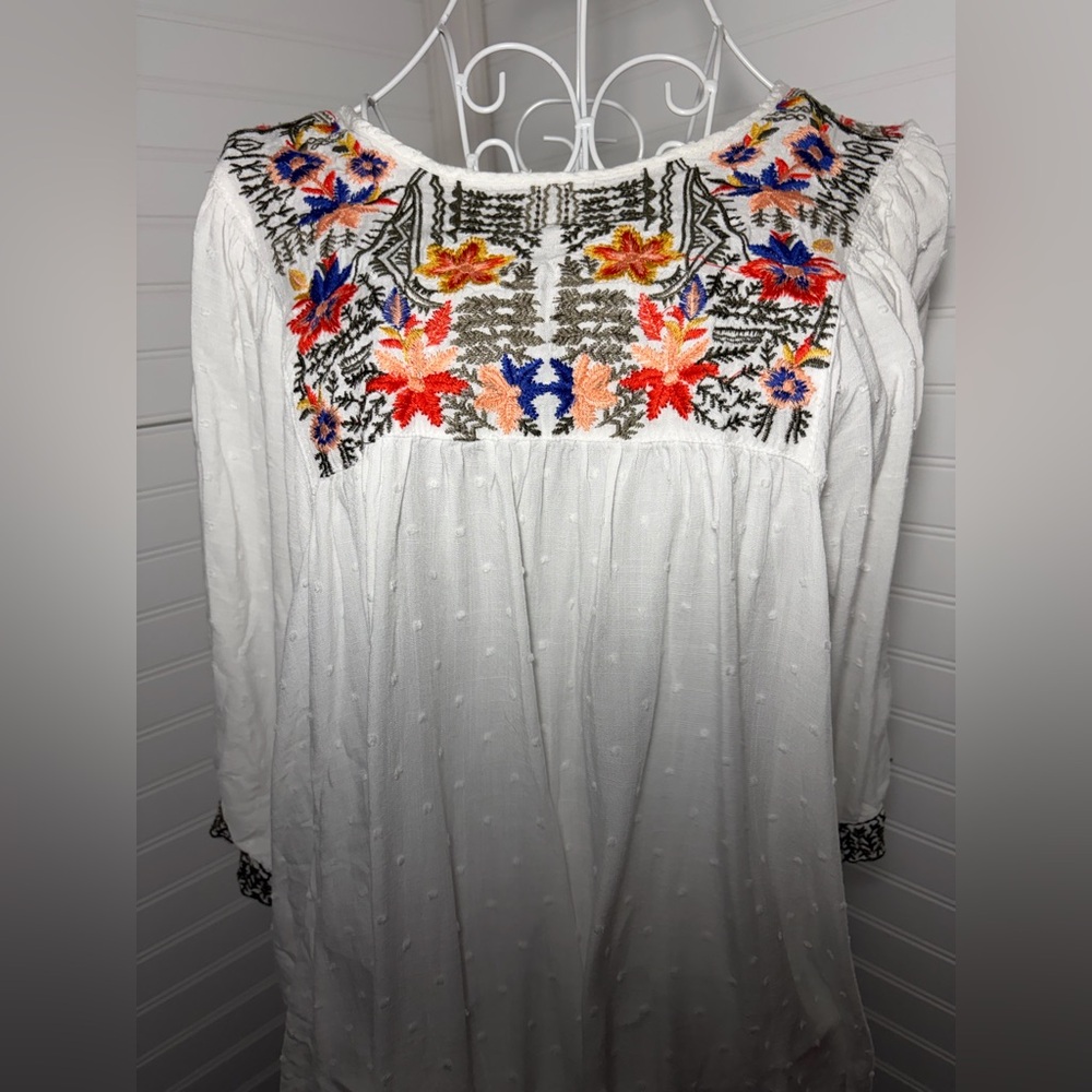 Solitaire White Blouse with Colorful Embroidery